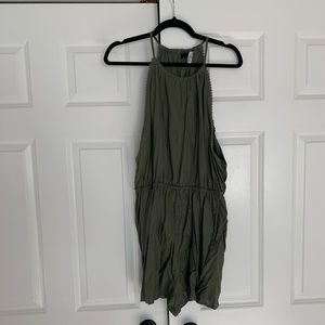 Army green romper with cute detailing!